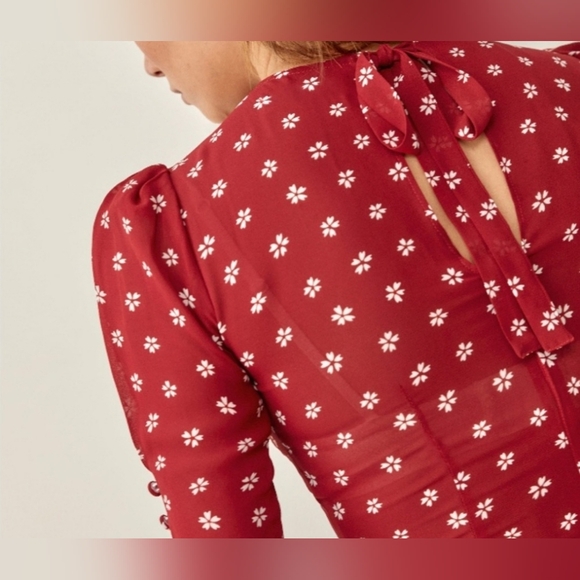 Reformation Baby Doll Floral print Mini Dress Viscose Red Romantic Size 10 - Picture 7 of 17